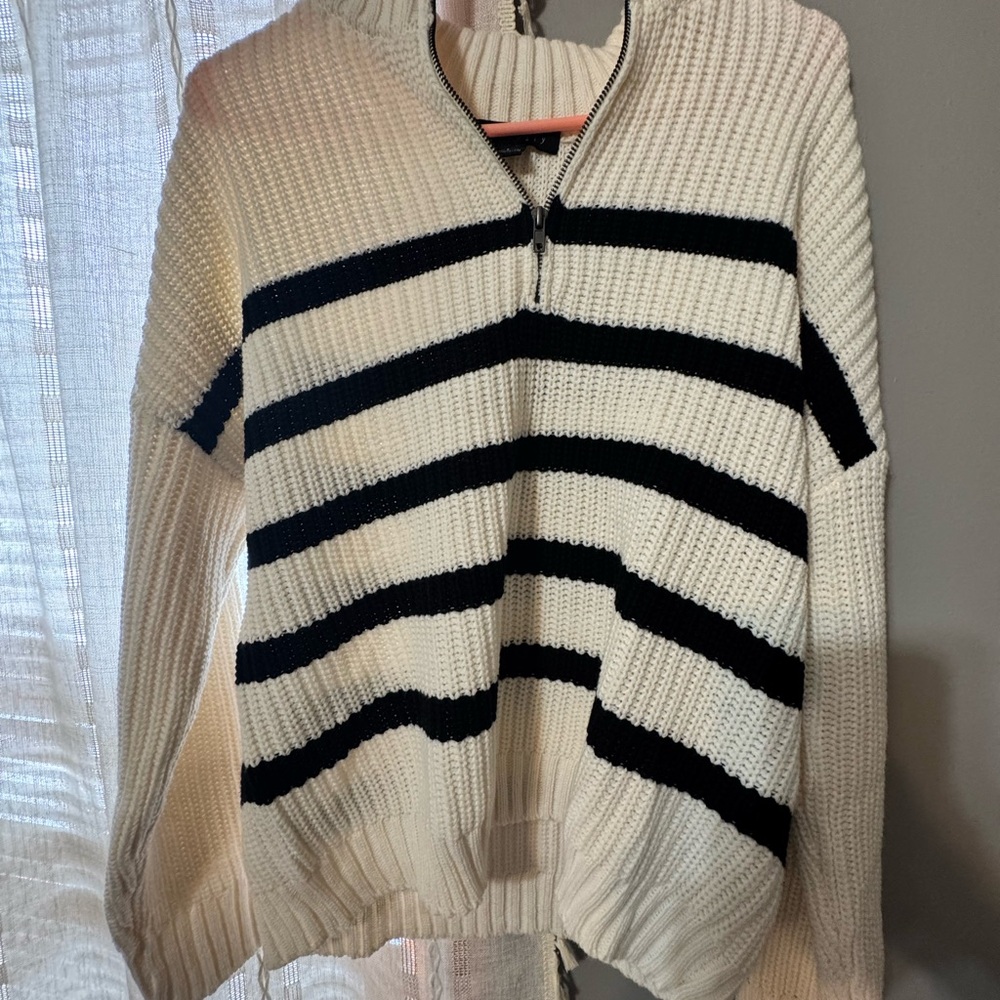Sanctuary Black and Cream Striped Turtleneck Sweater